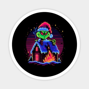 GRINCH CHRISTMAS HOUSE ON FIRE RETRO 80'S VIBE Magnet